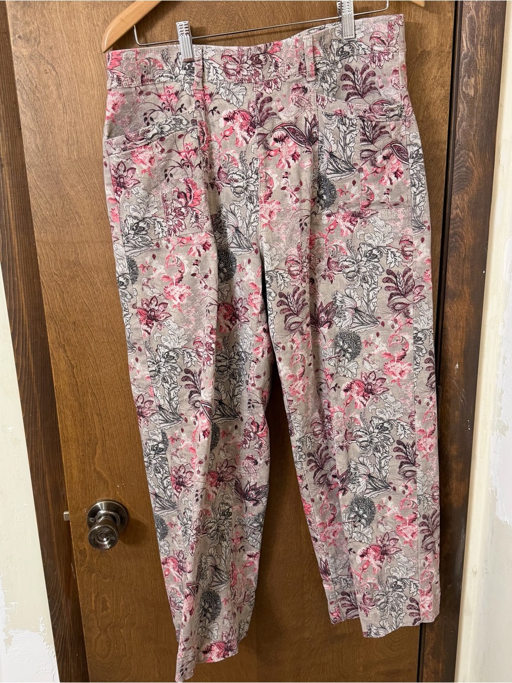 Chico's 1.5 (Fit 34W 25L) Pull On Elastic BOHO High Rise Wide Leg Pant Pink Grey
